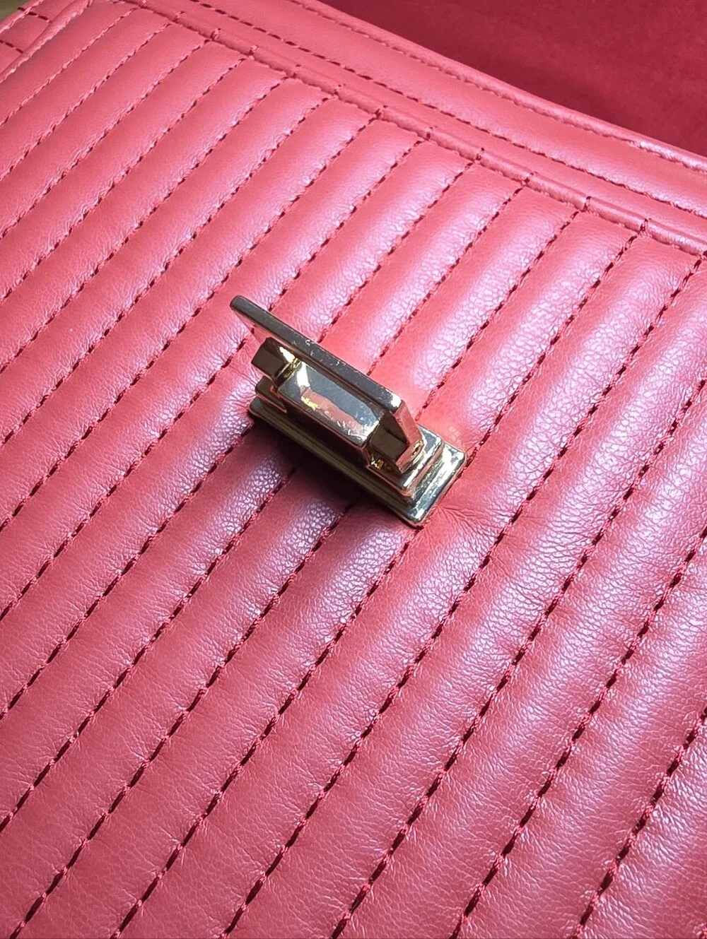 Badgley Mischka Bag Red Quilted Chain-Accent Shoulder Bag Vegan Leather NWT